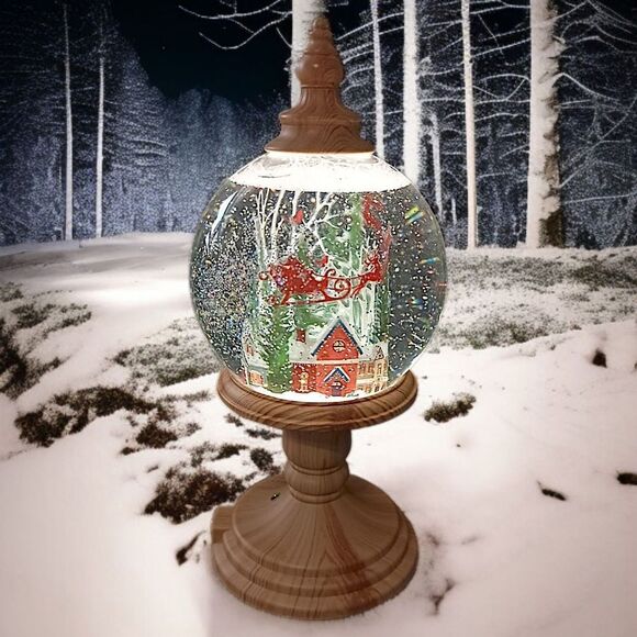 Christmas Snow Globe Lighted Swirling Glitter Santa Claus Reindeer Sleigh Ganz - Picture 15 of 16